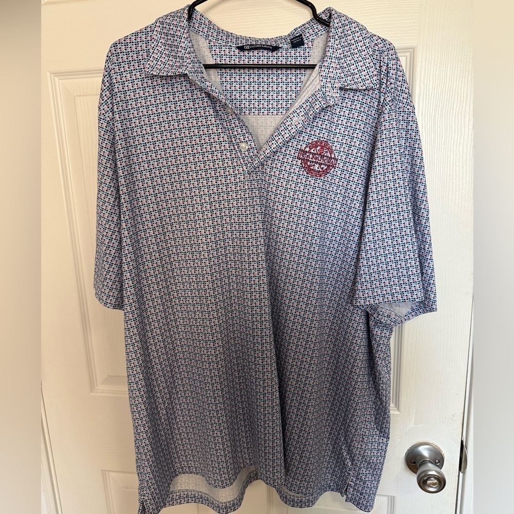 Cutter & Buck Blue and Red Patterned Polo with PGA National Resort & Spa logo